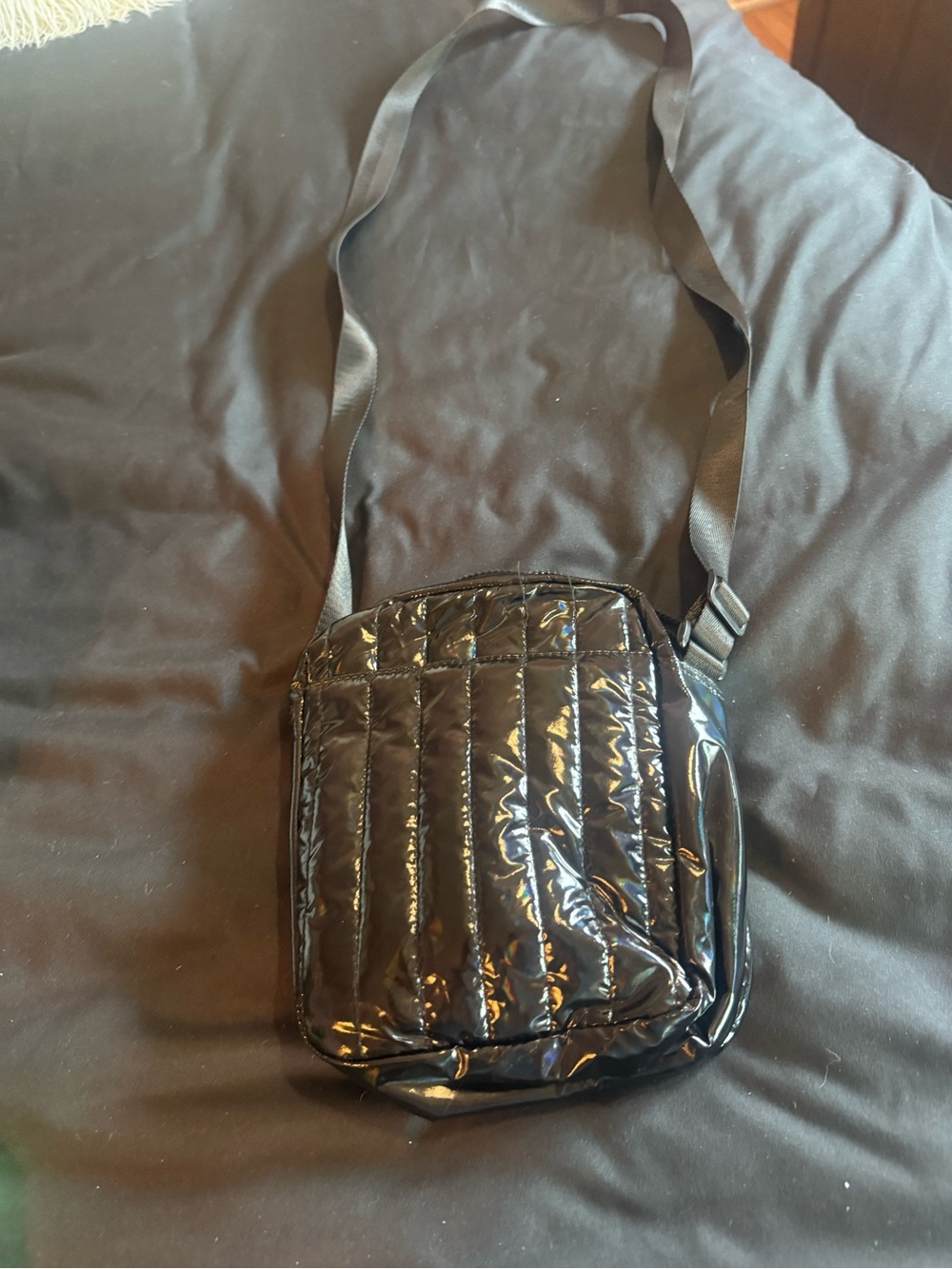 Tahari Black Quilted Patent Crossbody Bag - Picture 5 of 5